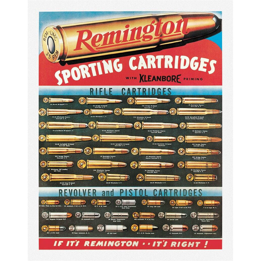Remington Sporting Cartridges advertisement with various firearm cartridges displayed.
