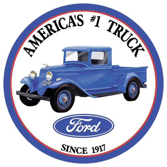 Logo of a blue vintage truck with 'America's #1 Truck' text and Ford logo on a white background
