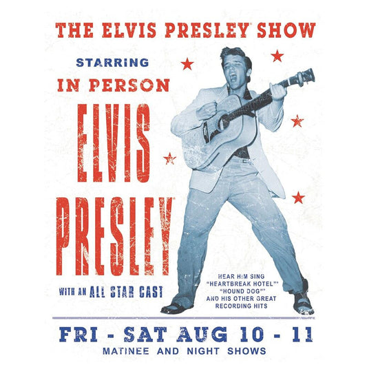 Promotional poster for 'The Elvis Presley Show' featuring Elvis Presley playing guitar.