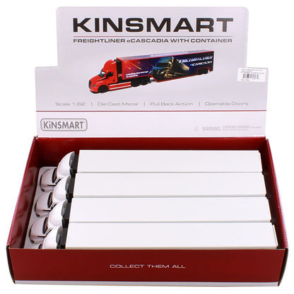 Kinsmart model toy trucks in packaging with visible branding and product details.