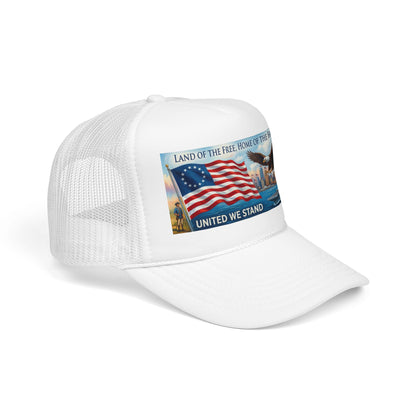 Patriotic Trucker Hat — "United We Stand" American Flag & Eagle Foam Cap
