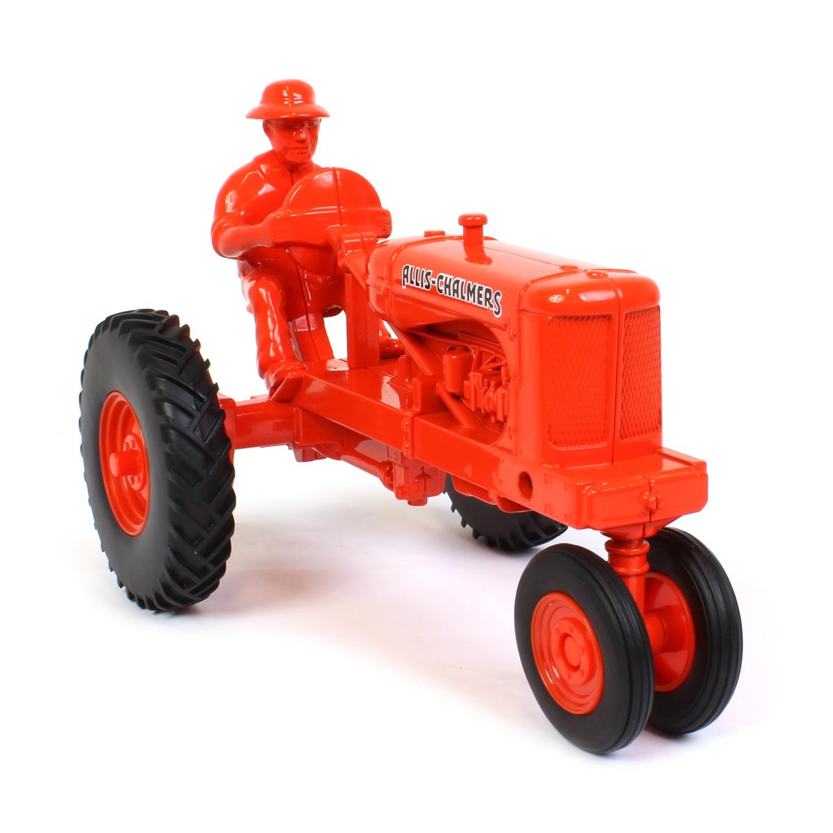 Orange Allis-Chalmers tractor model on a white background