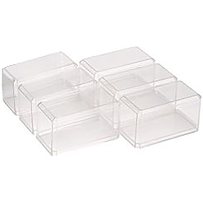 Set of 6 Clear plastic display cases on a white background