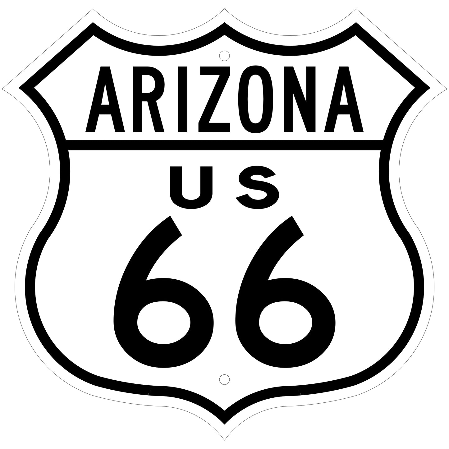 Route 66 sign for Arizona with 'US 66' on a white background