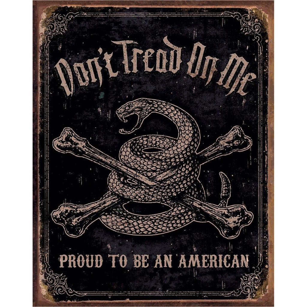 Vintage Sign with Don't Tread On Me with the classic crossbones with diamond back snake logo