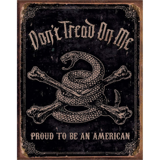 Vintage Sign with Don't Tread On Me with the classic crossbones with diamond back snake logo