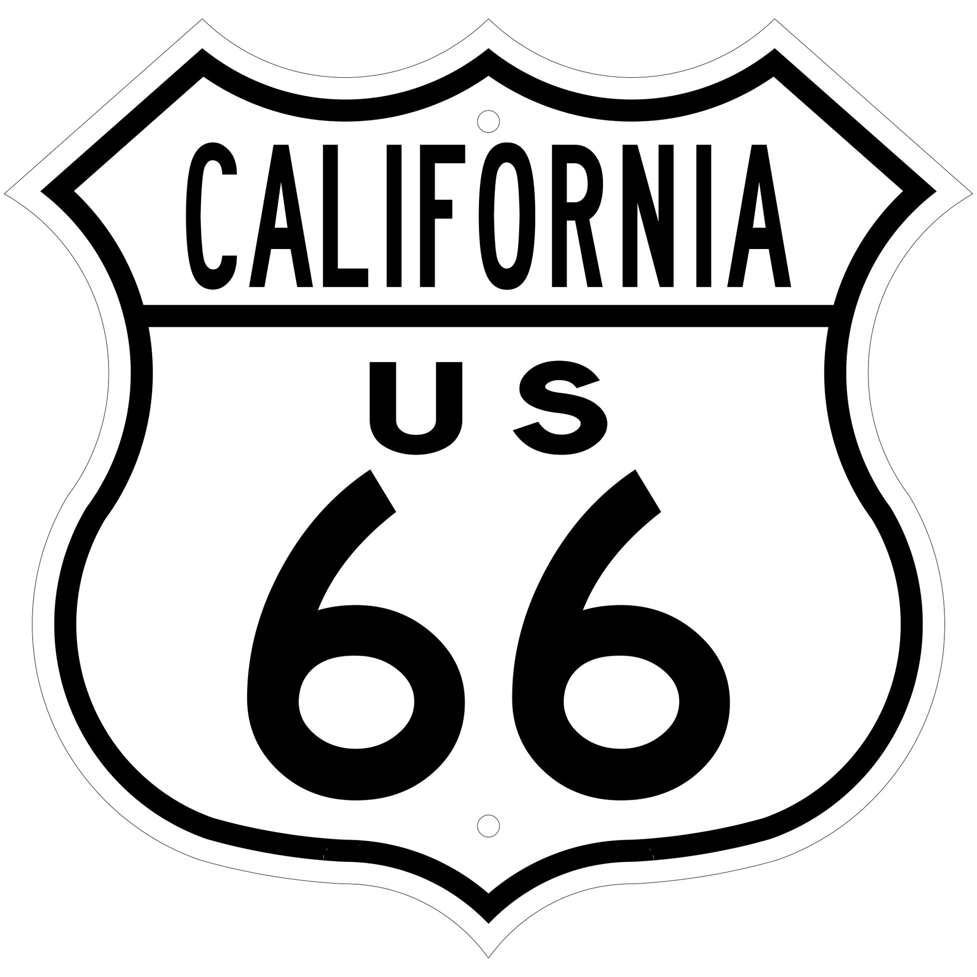 Route 66 sign with 'California' text on a white background