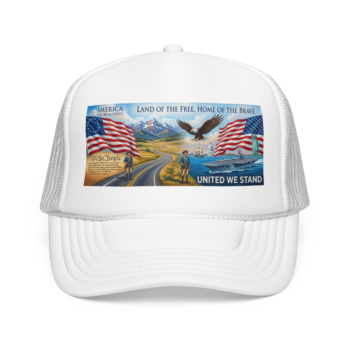 Patriotic Foam Trucker Hat — "United We Stand" Eagle & American Flag Design
