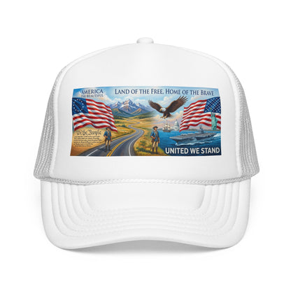 Patriotic Foam Trucker Hat — "United We Stand" Eagle & American Flag Design
