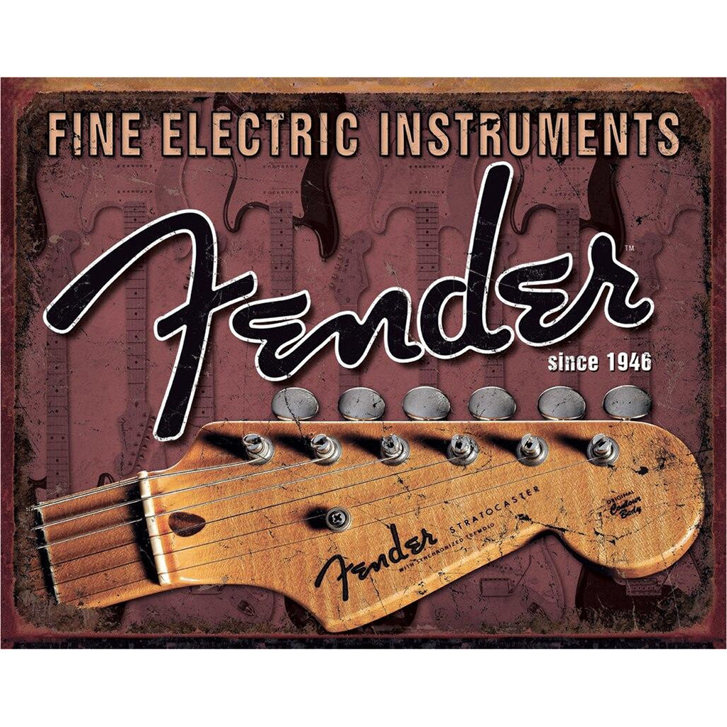 Fender logo with guitar headstock design on a red background