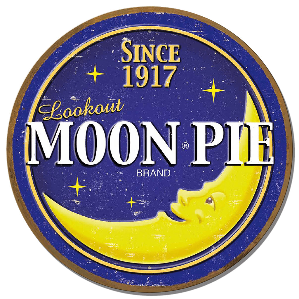 Moon Pie brand logo with a yellow moon and stars on a blue background
