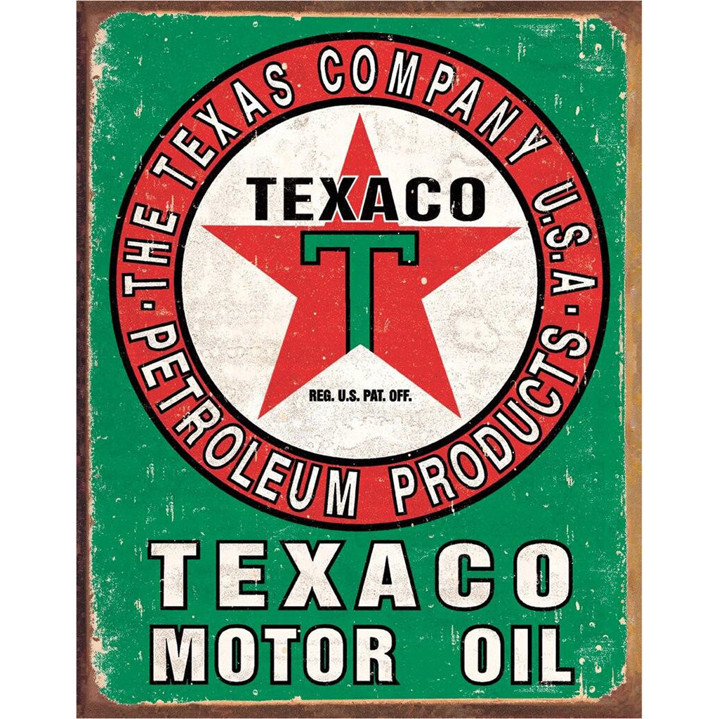 Vintage Texaco Motor Oil sign with red star and green border