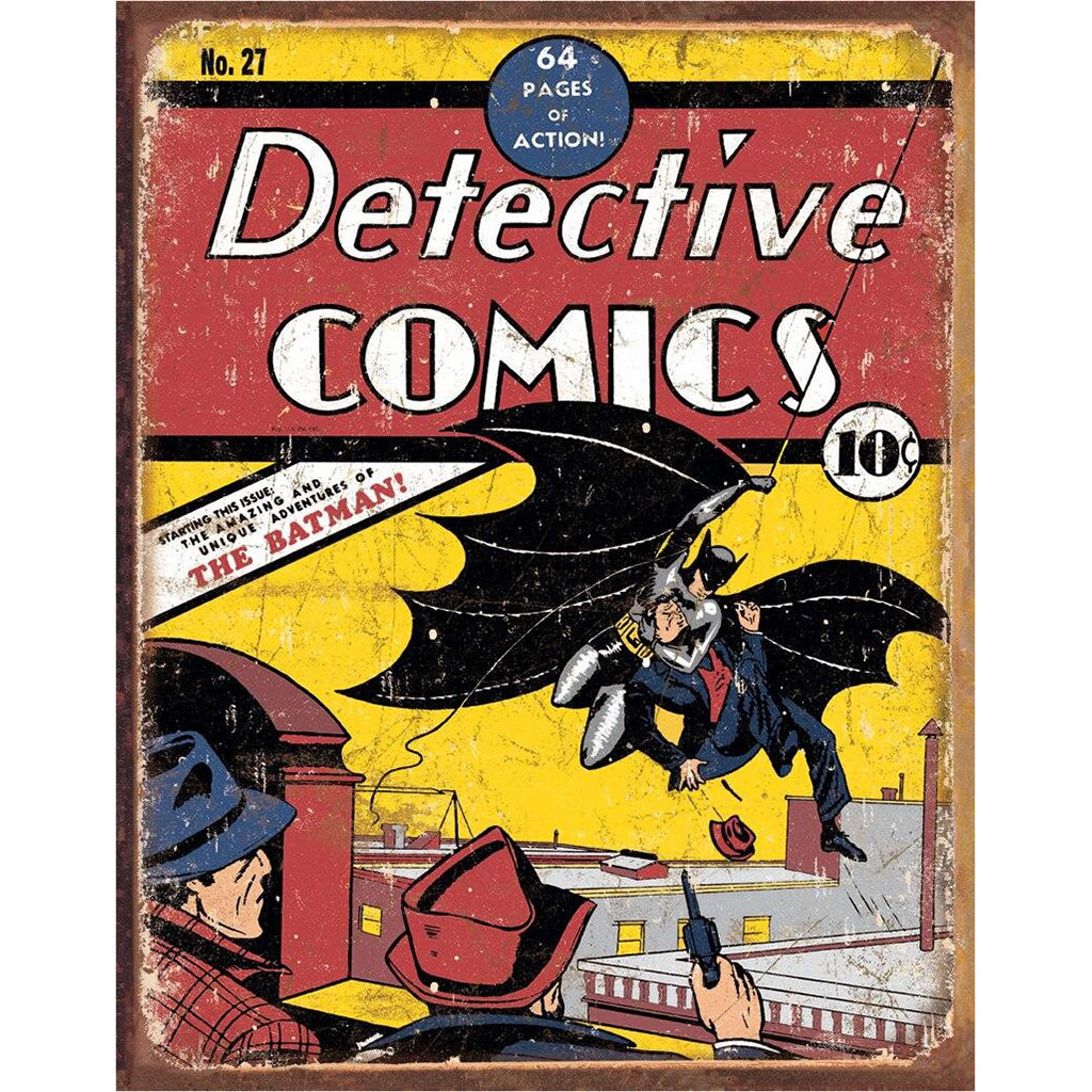 Vintage-style comic book cover featuring the Batman, with a red and yellow color scheme.