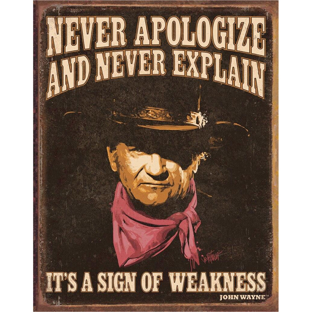 Vintage-style sign with a cowboy quote and a stylized portrait of a man wearing a hat and scarf.