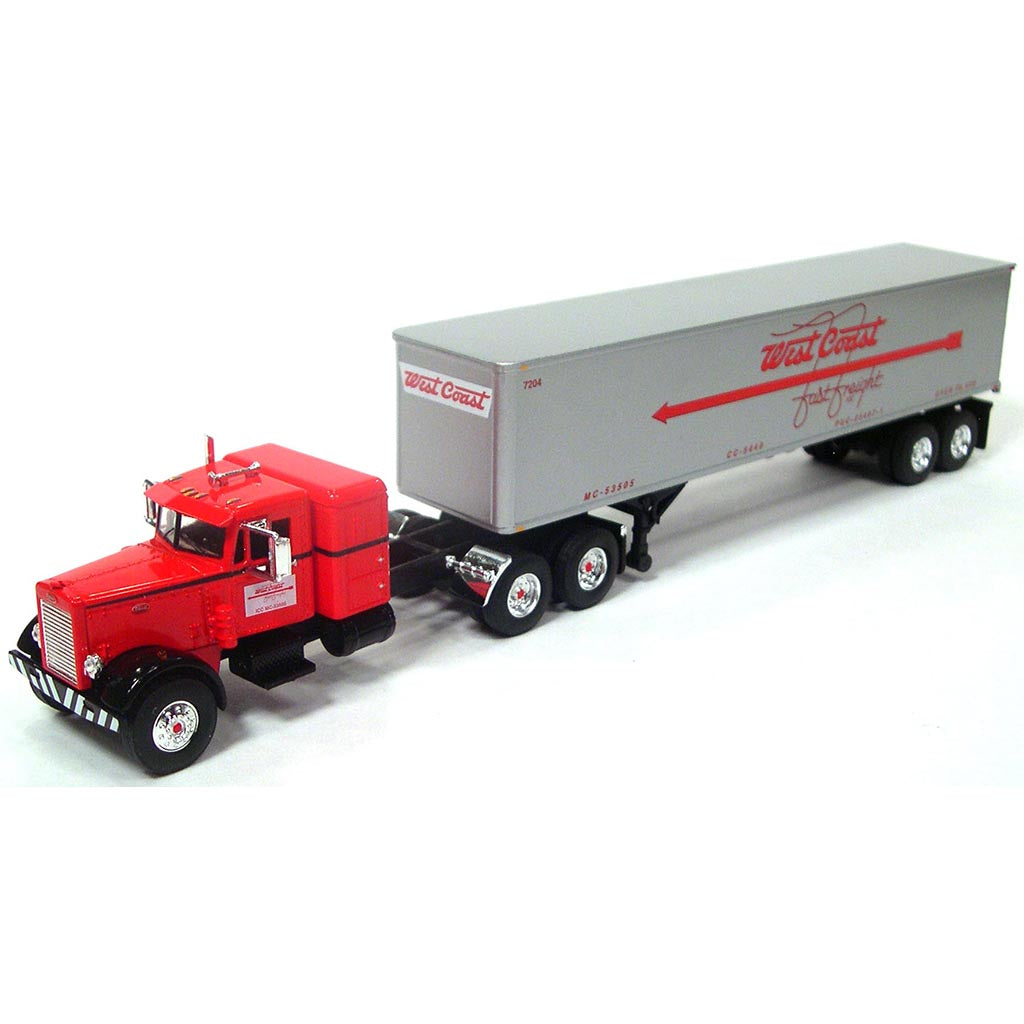 Peterbilt Model 351 36" Sleeper Cab Tractor w/40' Vintage Dry Van Trailer "West Coast Fast Freight" (Red/Gray)