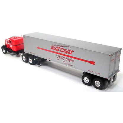 Peterbilt Model 351 36" Sleeper Cab Tractor w/40' Vintage Dry Van Trailer "West Coast Fast Freight" (Red/Gray)