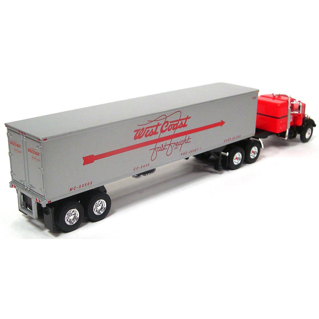 Peterbilt Model 351 36" Sleeper Cab Tractor w/40' Vintage Dry Van Trailer "West Coast Fast Freight" (Red/Gray)