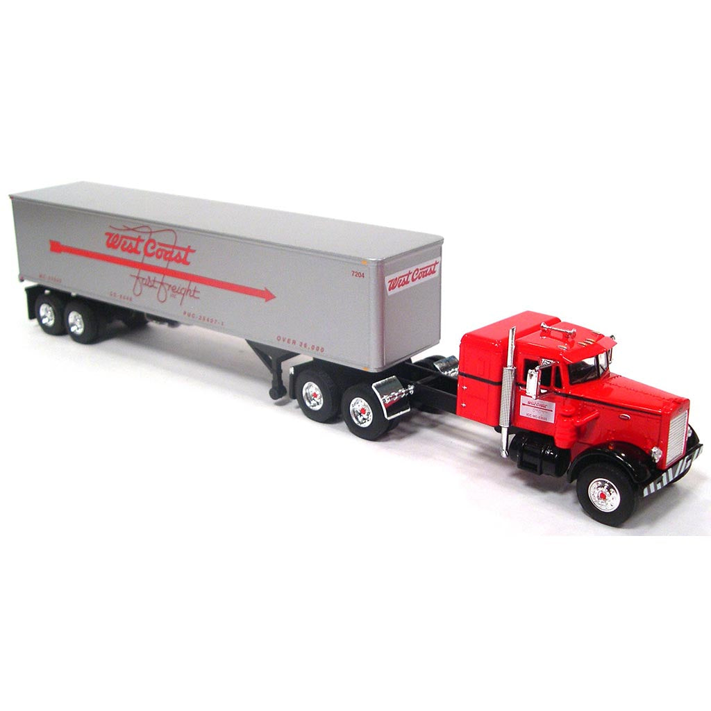 Peterbilt Model 351 36" Sleeper Cab Tractor w/40' Vintage Dry Van Trailer "West Coast Fast Freight" (Red/Gray)