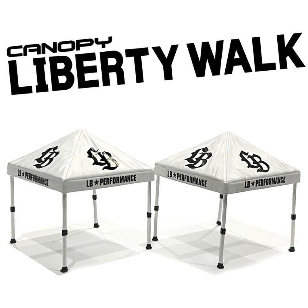 Two canopy tents with 'Liberty Walk' branding on a white background