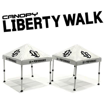 Two canopy tents with 'Liberty Walk' branding on a white background