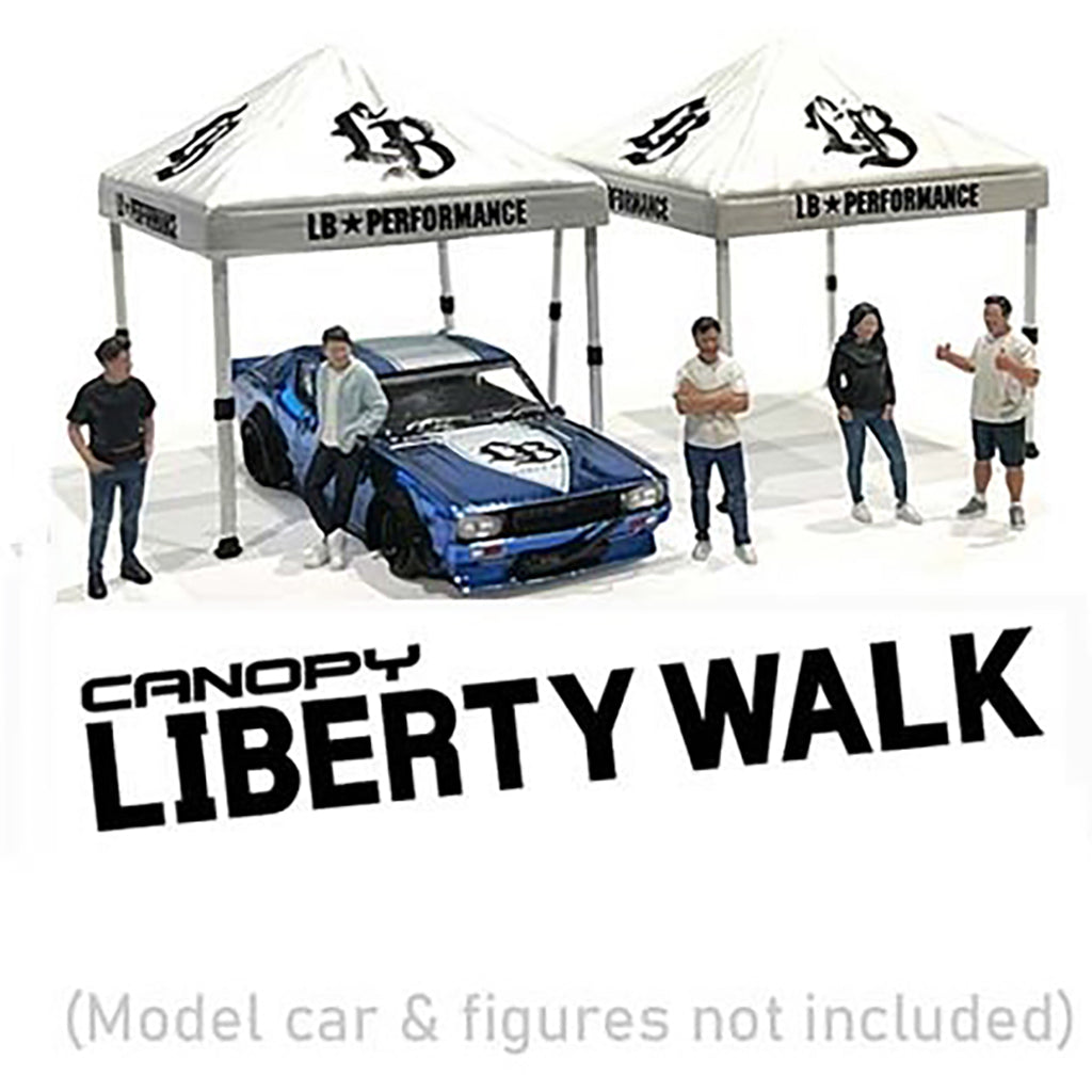 Liberty Walk canopy with a car and people around on a white background