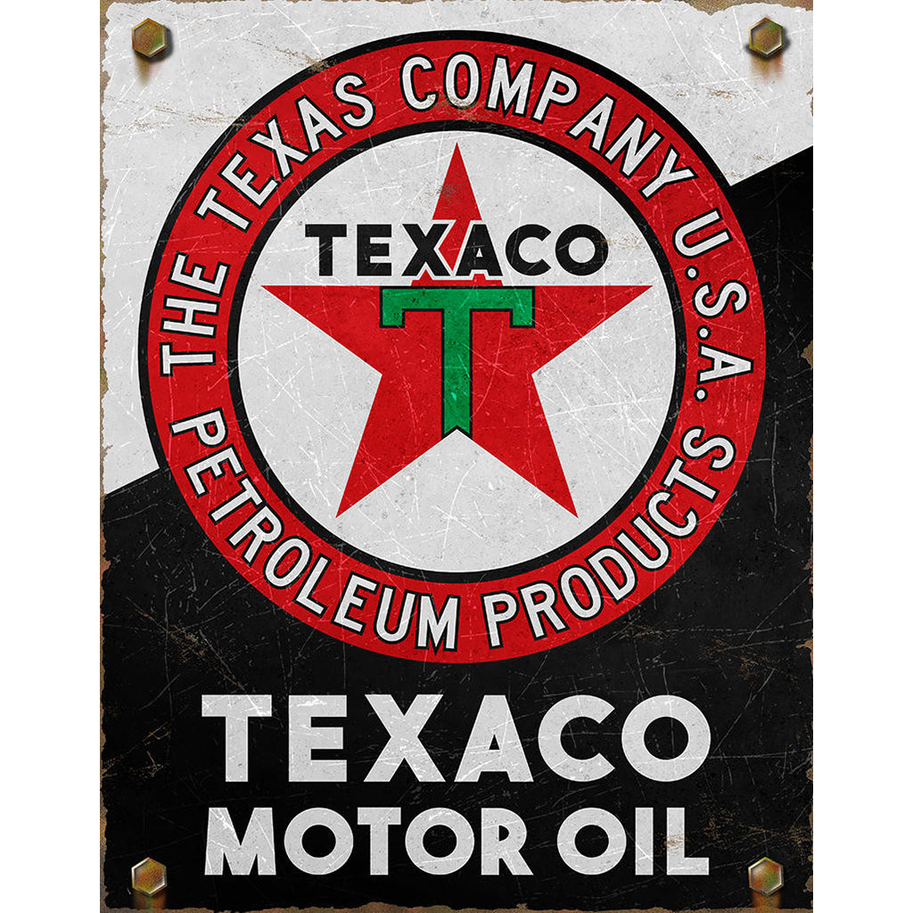 Vintage Texaco Motor Oil sign with red star and white background