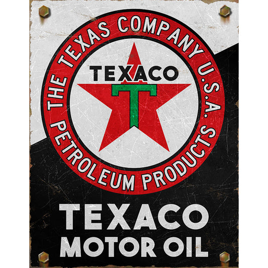 Vintage Texaco Motor Oil sign with red star and white background
