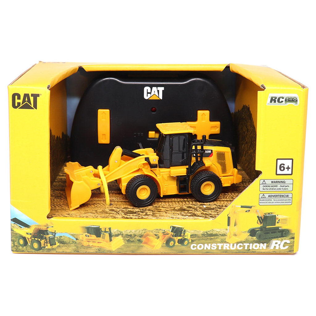 1:64th Scale Radio Controlled Model of a Yellow & Black Caterpillar 950M Wheel Loader in Yellow Packaging on a White Background