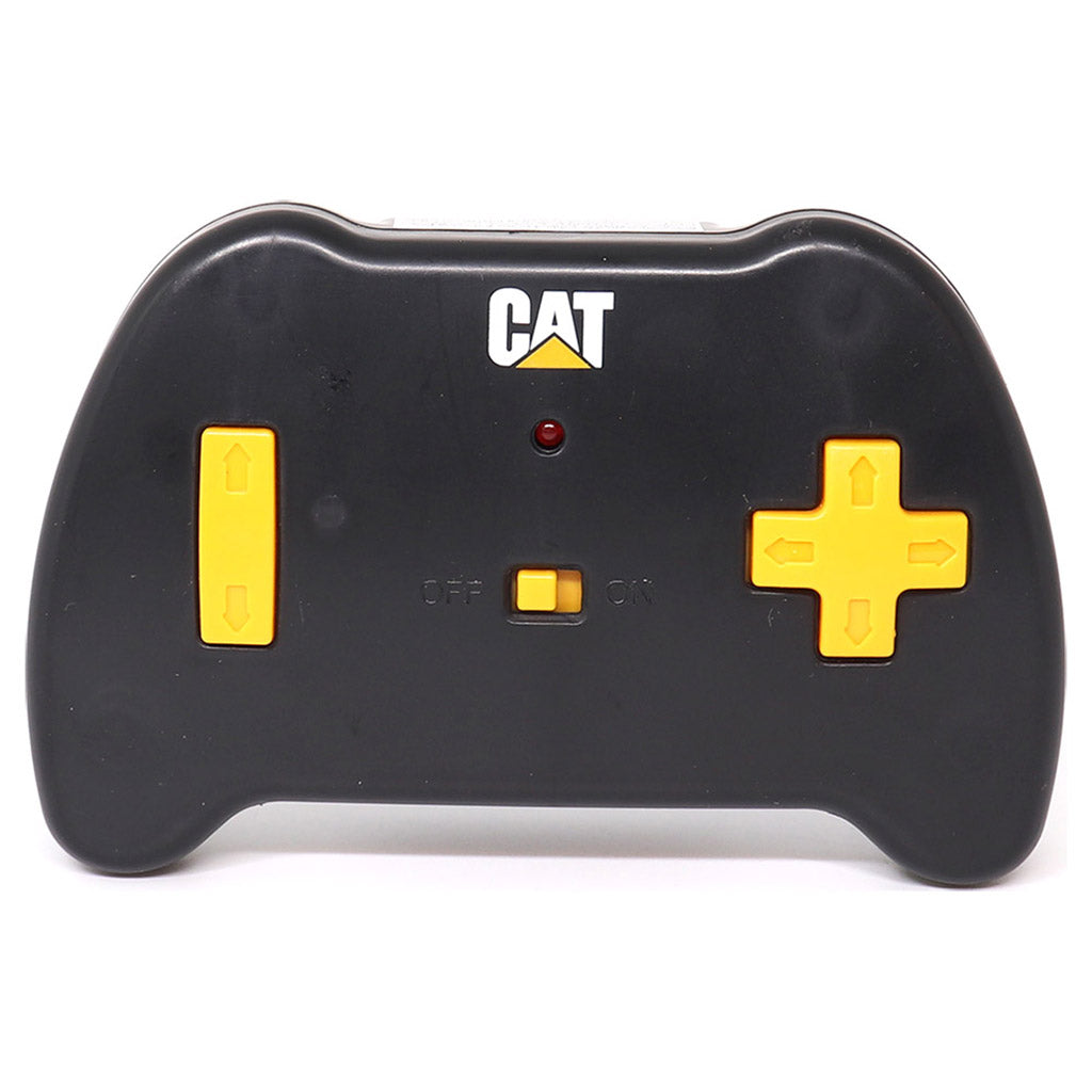 A black CAT-branded remote control with yellow buttons and a yellow switch, photographed against a plain white background.