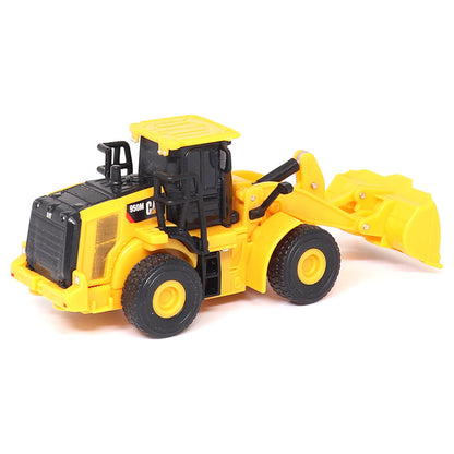 1:64th Scale Radio Controlled Model of a Yellow & Black Caterpillar 950M Wheel Loader on a White Background