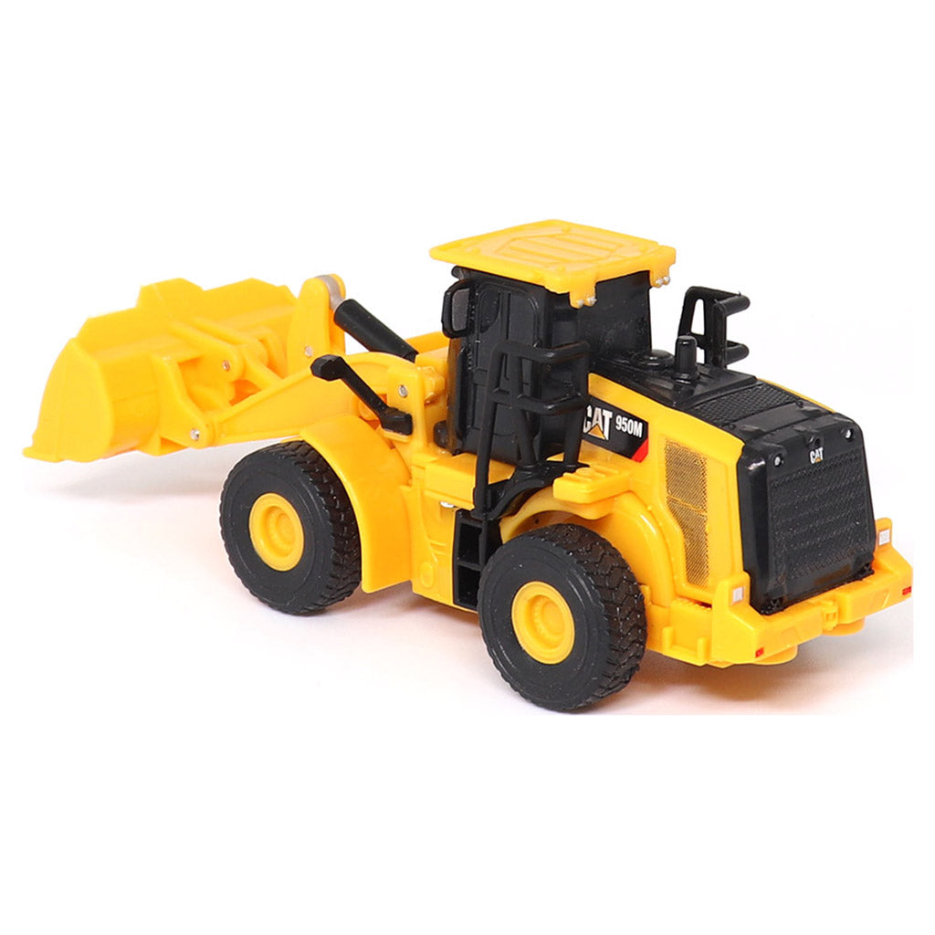 1:64th Scale Radio Controlled Model of a Yellow & Black Caterpillar 950M Wheel Loader on a White Background