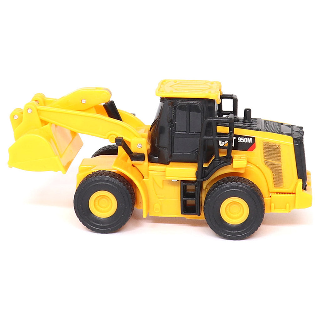 1:64th Scale Radio Controlled Model of a Yellow & Black Caterpillar 950M Wheel Loader on a White Background