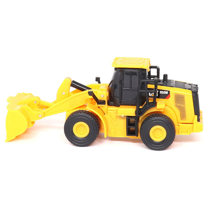 1:64th Scale Radio Controlled Model of a Yellow & Black Caterpillar 950M Wheel Loader on a White Background