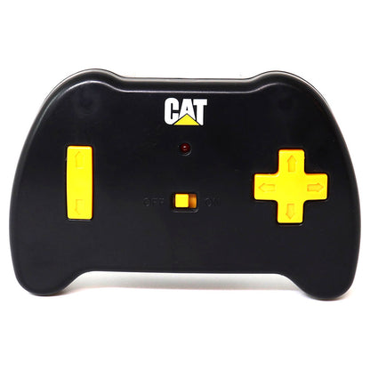 A black CAT-branded remote control with yellow buttons and a yellow switch, photographed against a plain white background.
