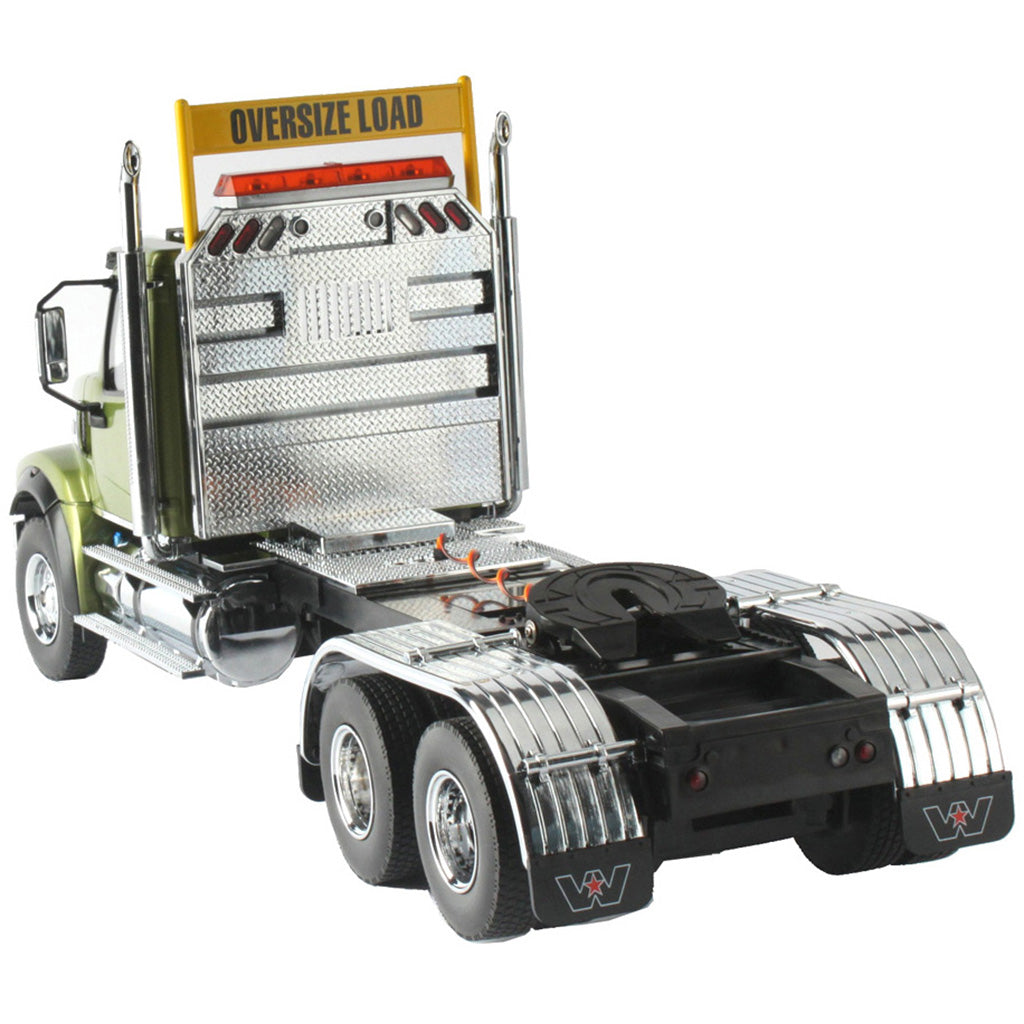 1:16 Scale Model of a Remote Controlled Western Star 49X Day Cab Tractor in Green on a White Background