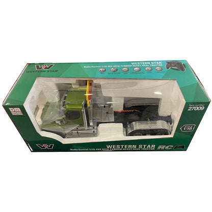 1:16 Scale Model of a Remote Controlled Western Star 49X Day Cab Tractor in Green in Colorful Window Box Packaging on a White Background