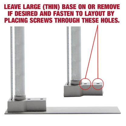 Metal frame with screws and text instructions on a white background