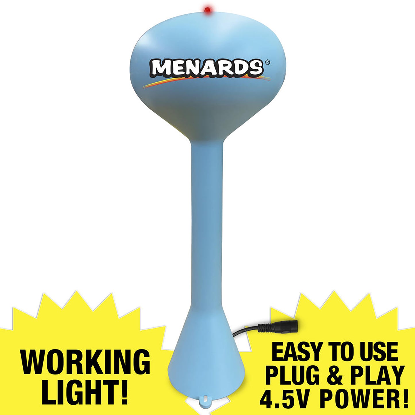 Blue model of a water tower with Menards logo on a white background