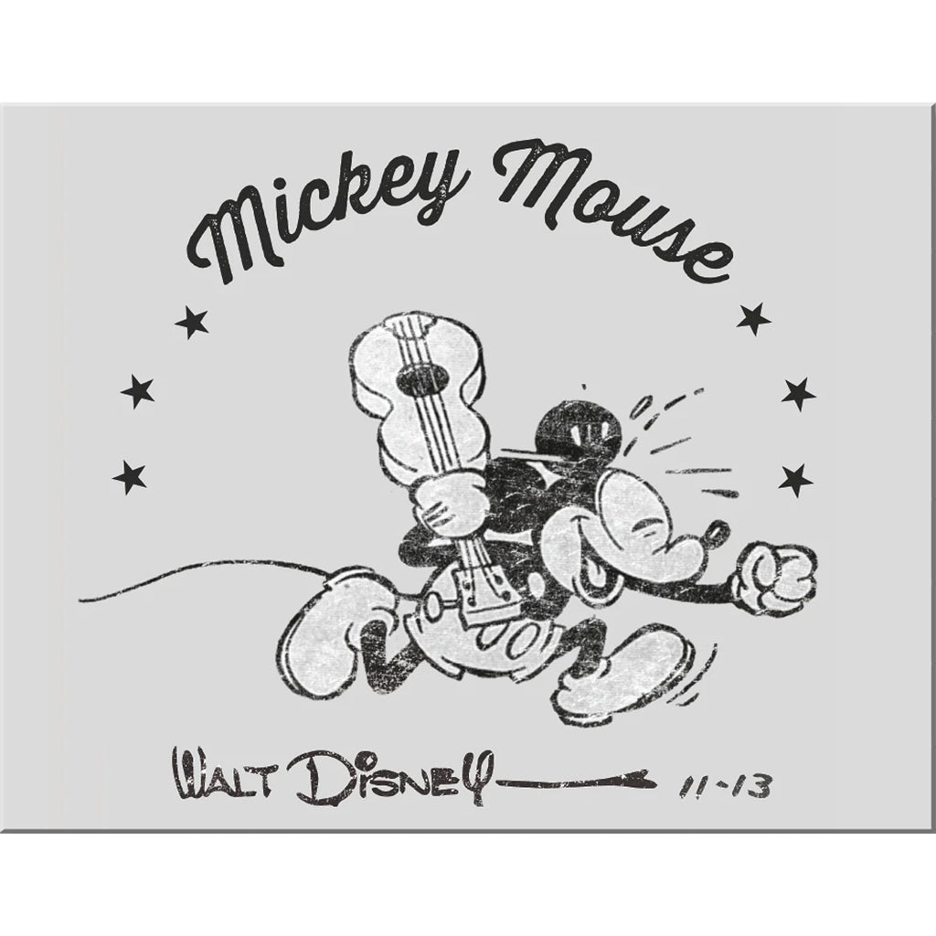 Tin Sign with Walt Disney's Mickey Mouse Running with a Guitar In His Hand