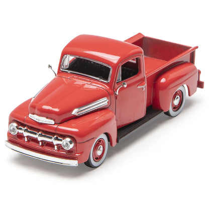 Red model truck on a white background
