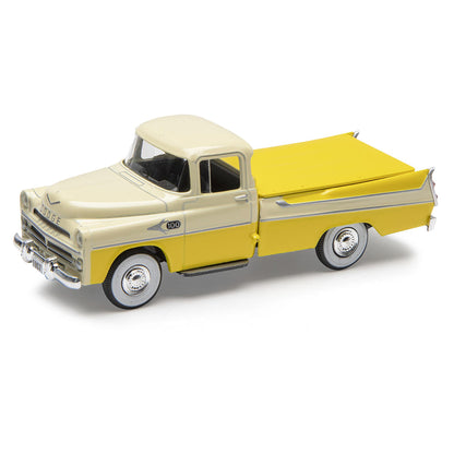 Model of a yellow and beige truck on a white background