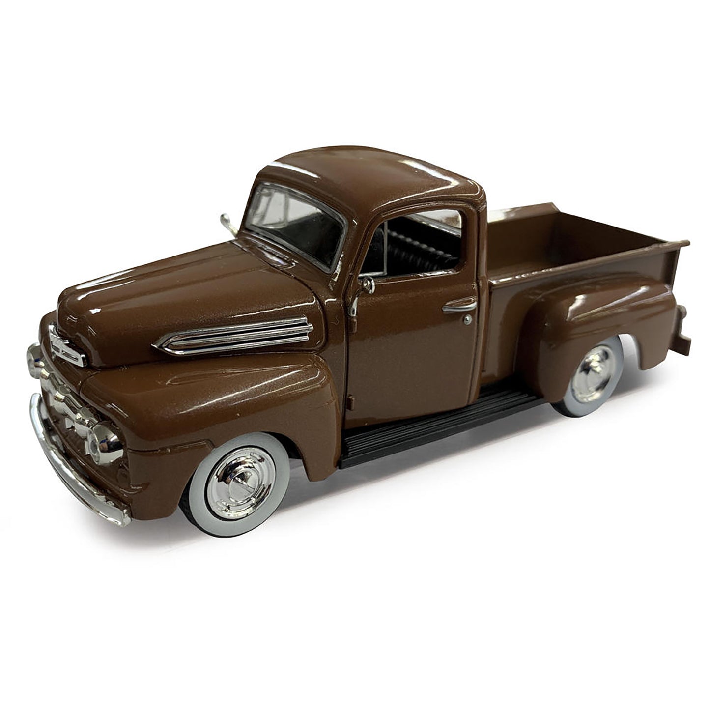Model of a vintage brown pickup truck on a white background