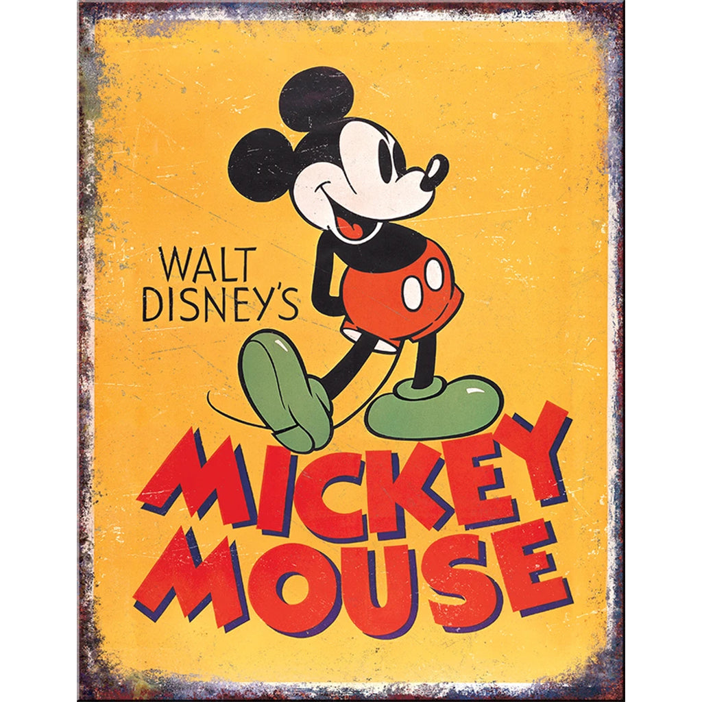 Tin Sign with a Print of an Old Poster for Walt Disney's Mickey Mouse