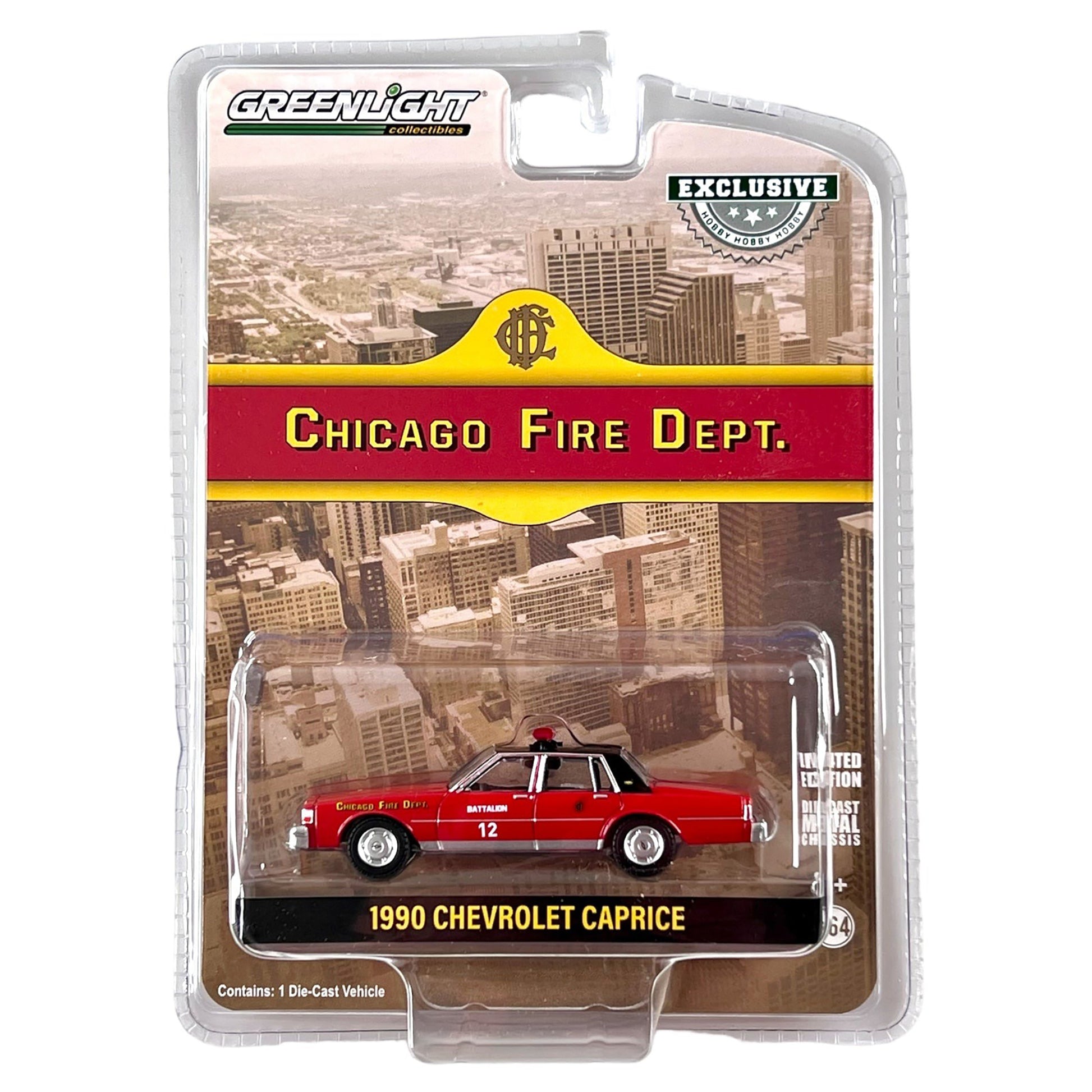 Packaged 1990 Chevrolet Caprice model car from the Chicago Fire Department series by Greenlight.