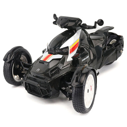 Remote Controlled Model of a Can-Am Ryker Rally 3-Wheel Motorcycle on a White Background