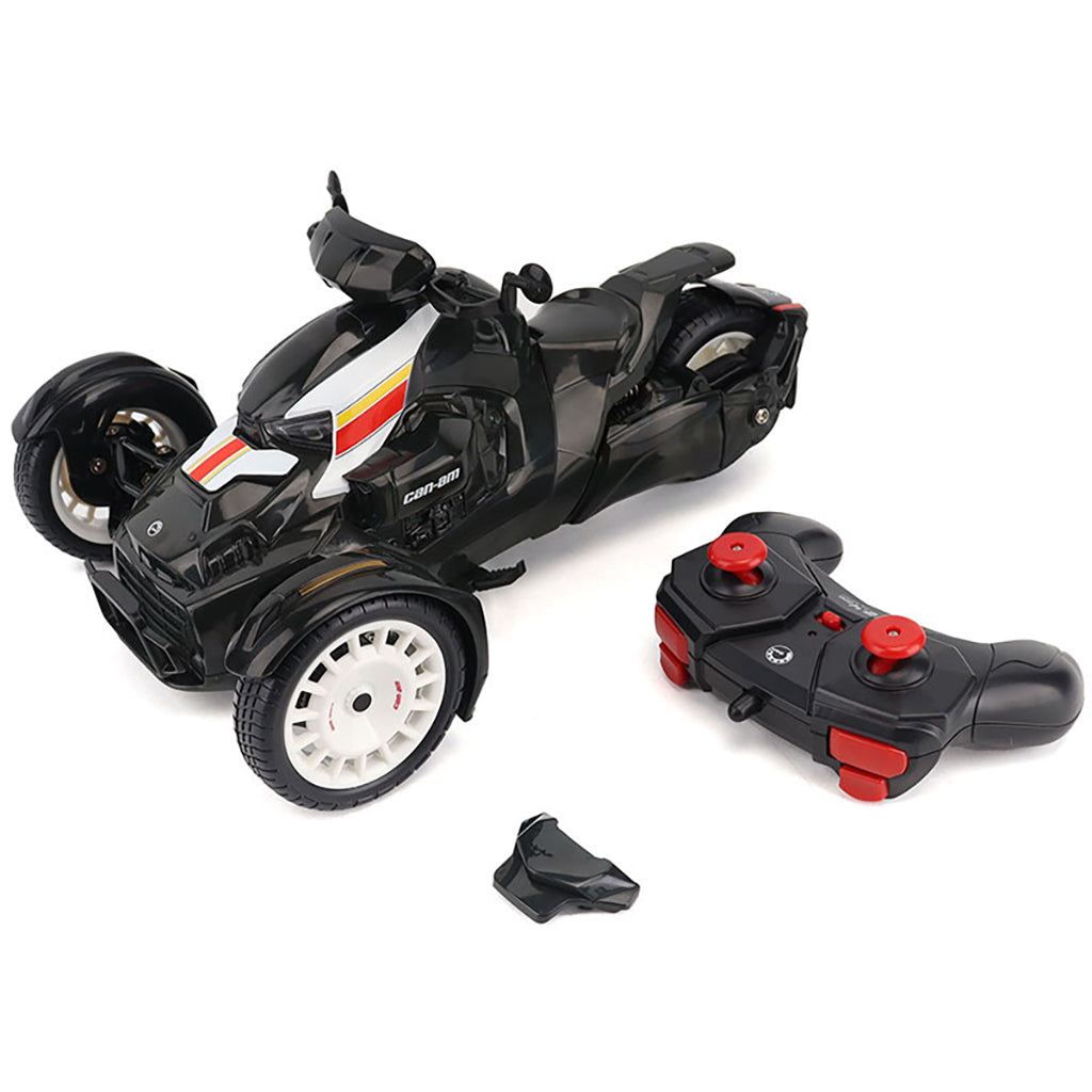 Remote Controlled Model of a Can-Am Ryker Rally 3-Wheel Motorcycle on a White Background