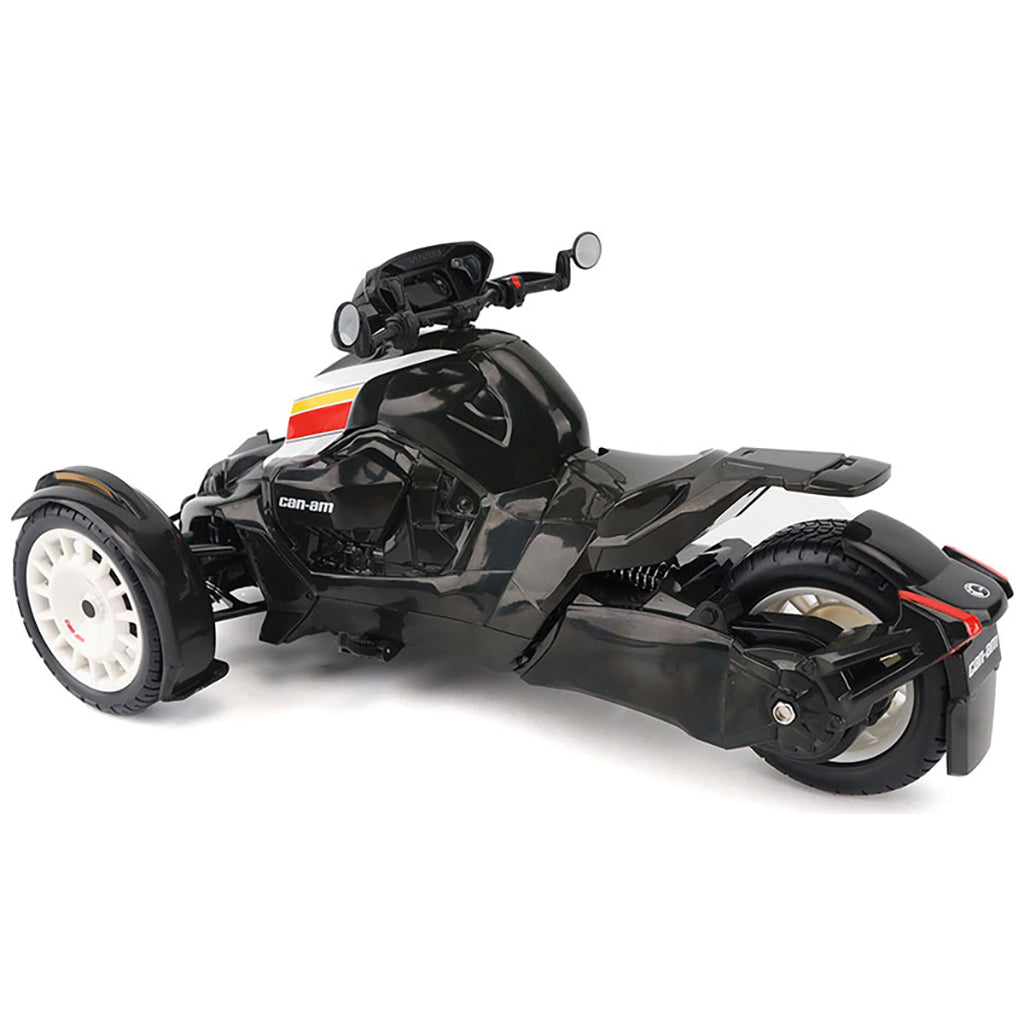 Remote Controlled Model of a Can-Am Ryker Rally 3-Wheel Motorcycle on a White Background