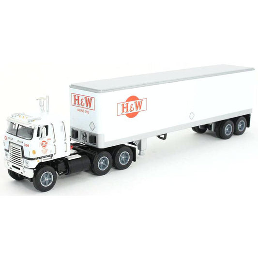 International CO-4070B Transtar II COE (White) w/40' Vintage Dry Van Trailer (White) "H&W Motor Express"