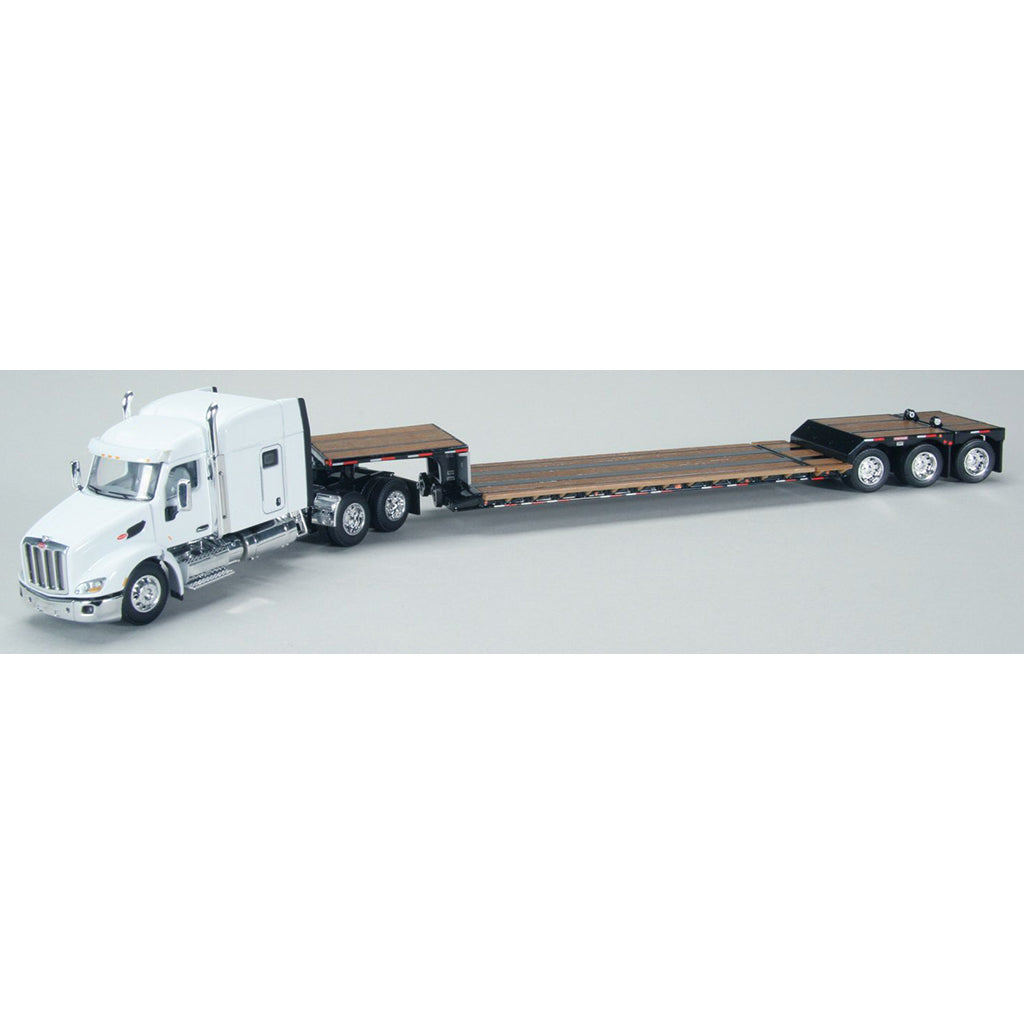 Peterbilt 579 w/Fontaine Renegade LXT40 Machinery Extendable Lowboy Trailer w/Flip Axle (White)