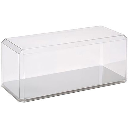 Clear plastic display case on a white background